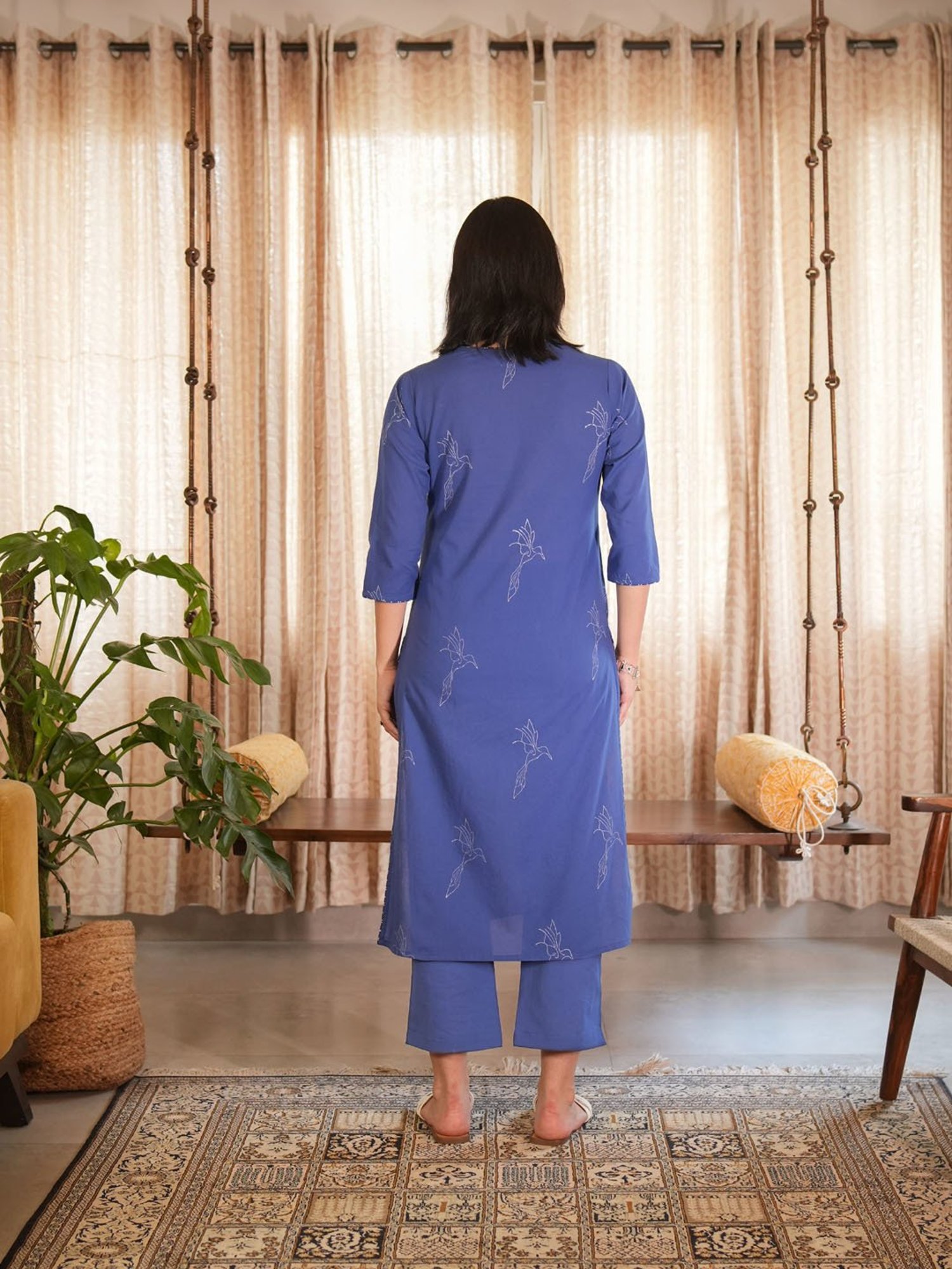 Akiso Royal Blue Hand Block Printed Straight Kurta Set ( Set Of 2 )