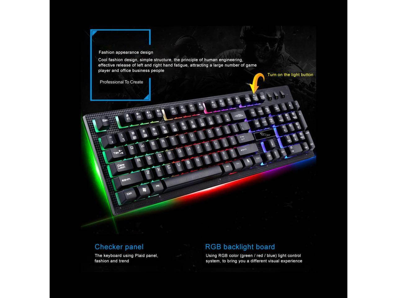 PandaTek New Mechanical Feeling Multicolor Backlit Wired Gaming Keyboard And 1600 DPI Mouse Combo - White