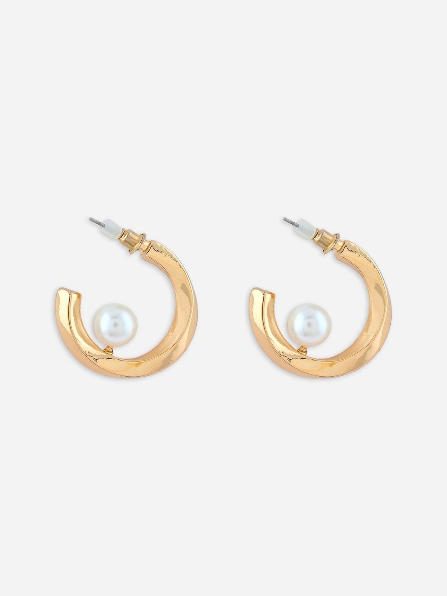 ToniQ Stylish White Pearl Beach Hoop Earrings for Women & Girls