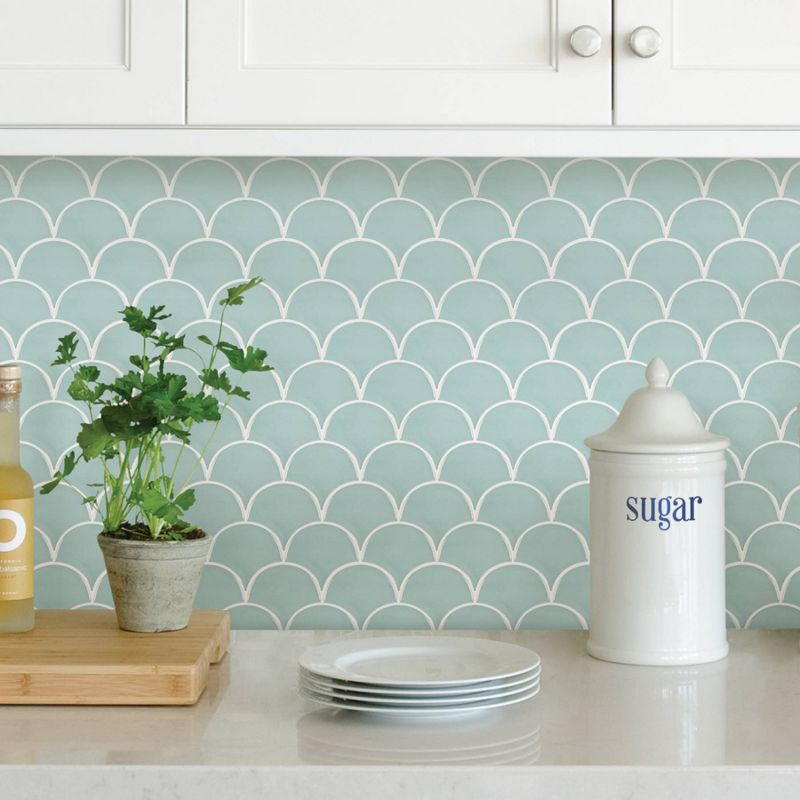 Brewster Shell Peel & Stick Backsplash Tile Paper Seafoam Green