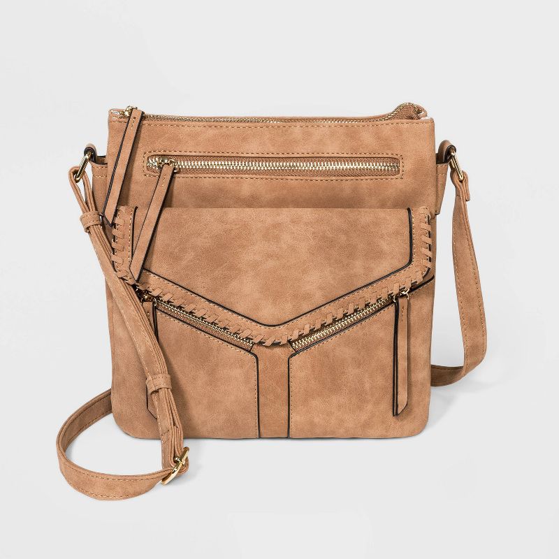 VR NYC Zip Closure Crossbody Bag - Cognac