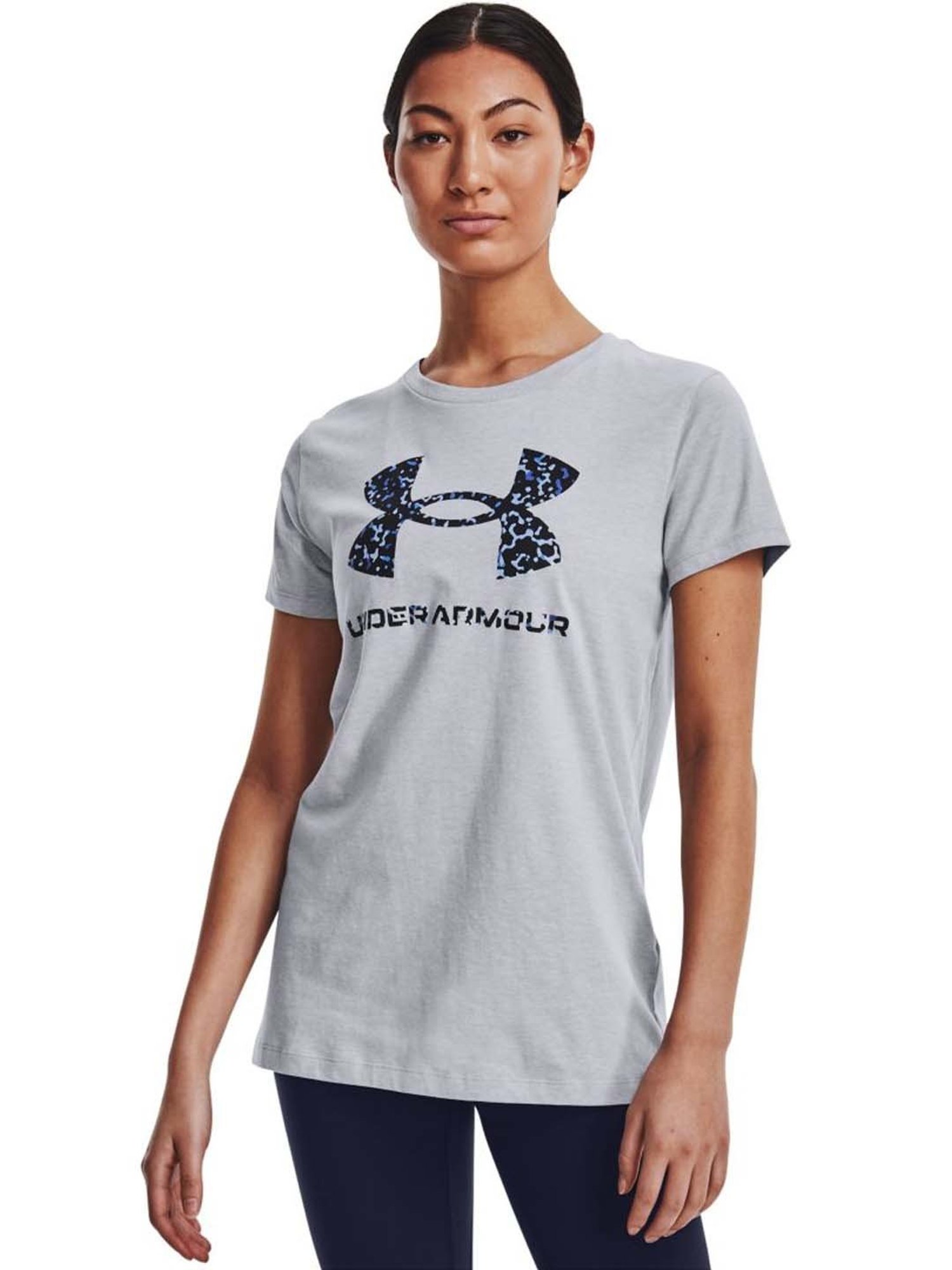 UNDER ARMOUR Grey Cotton Logo Print Sports T-Shirt