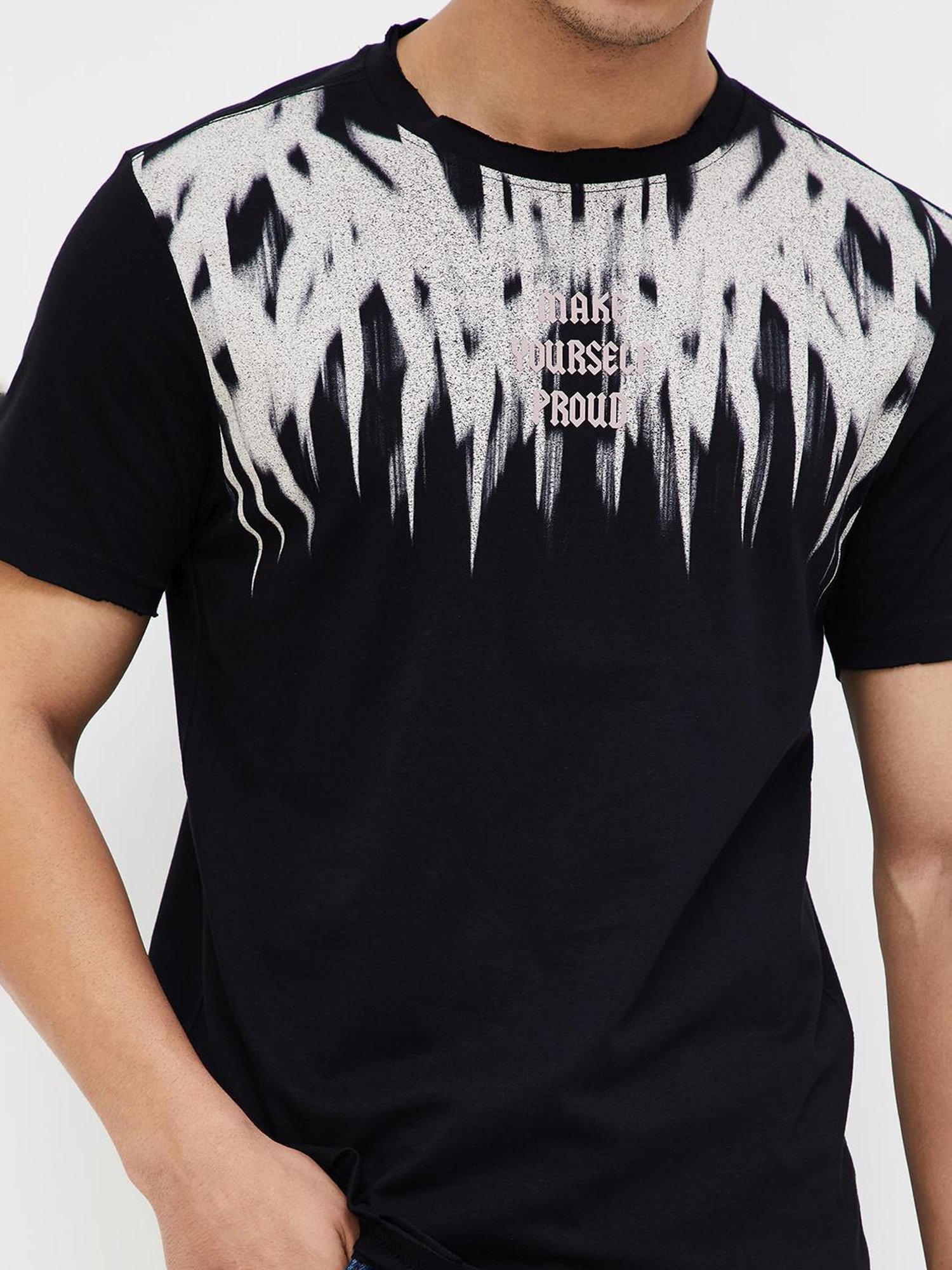 Forca By Lifestyle Black Cotton Regular Fit Printed T-Shirt