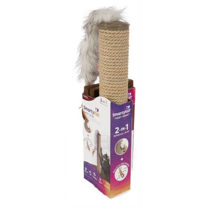 SmartyKat Tweet Tower Jute Rope Cat Scratcher Post with Electronic Sound Cat Toy