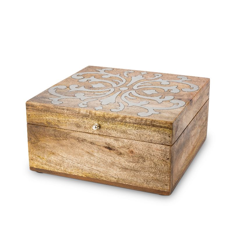 GG Collection Mango Wood with Metal Inlay Heritage Lidded Box.