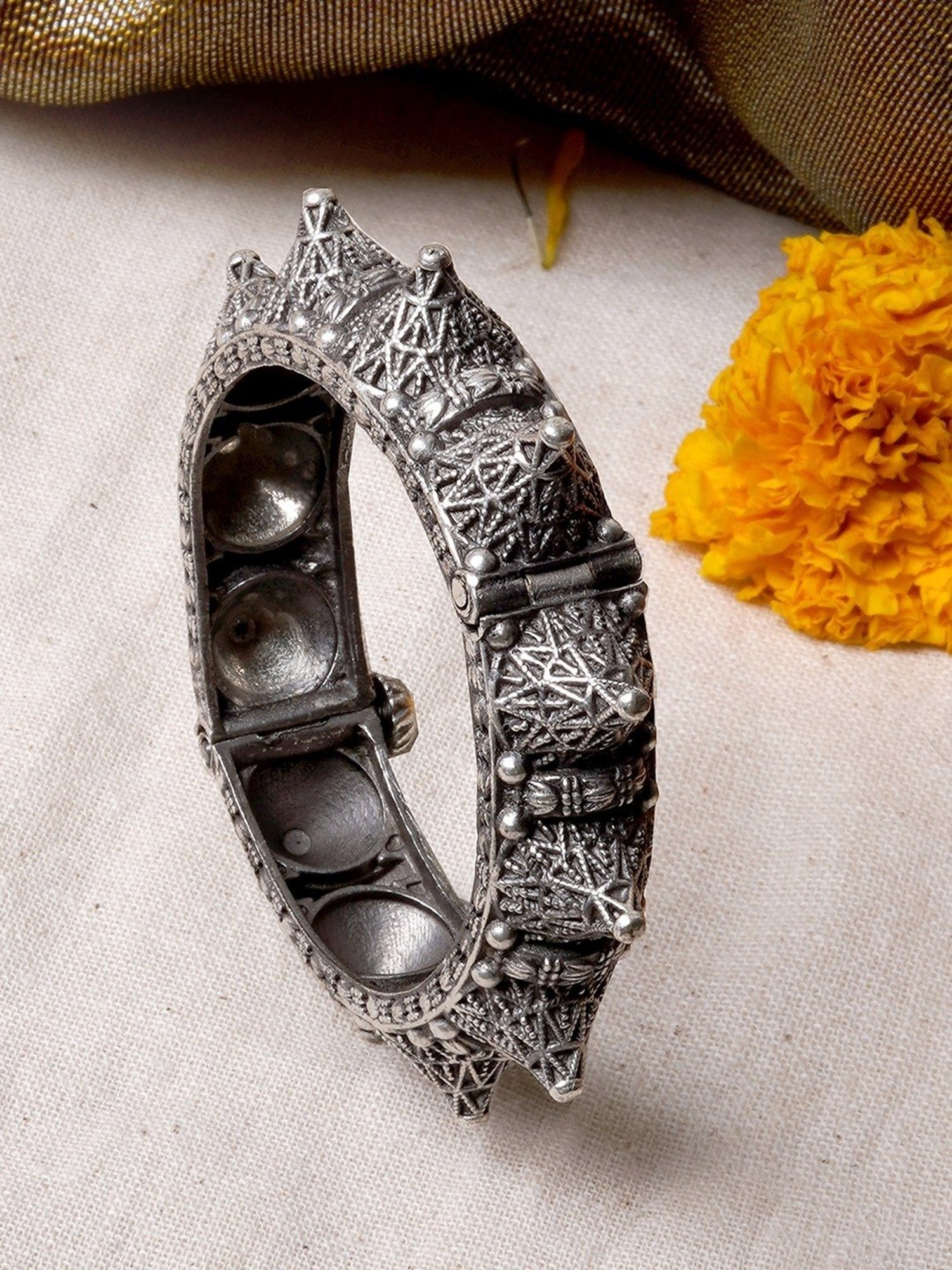 Teejh Ethnic  Pahal Silver Oxidized Bangle for Women