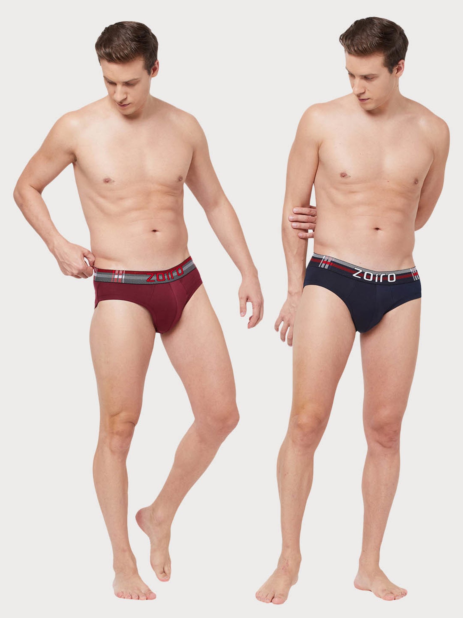 Zoiro Burgundy & Navy Regular Fit Briefs - Pack Of 2