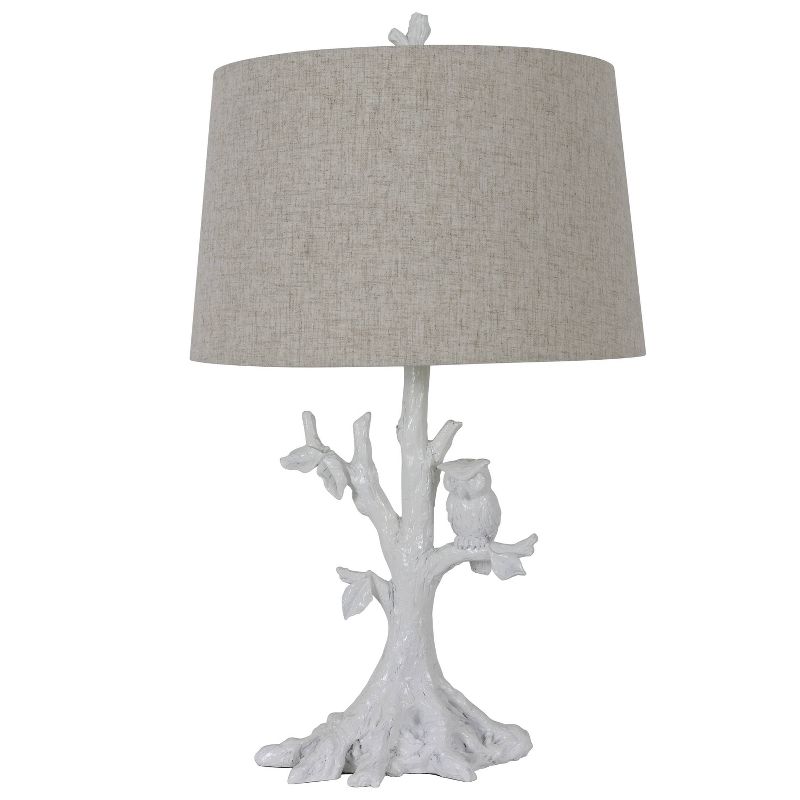 27.5" Textured Resin Owl Table Lamp Satin White - Decor Therapy