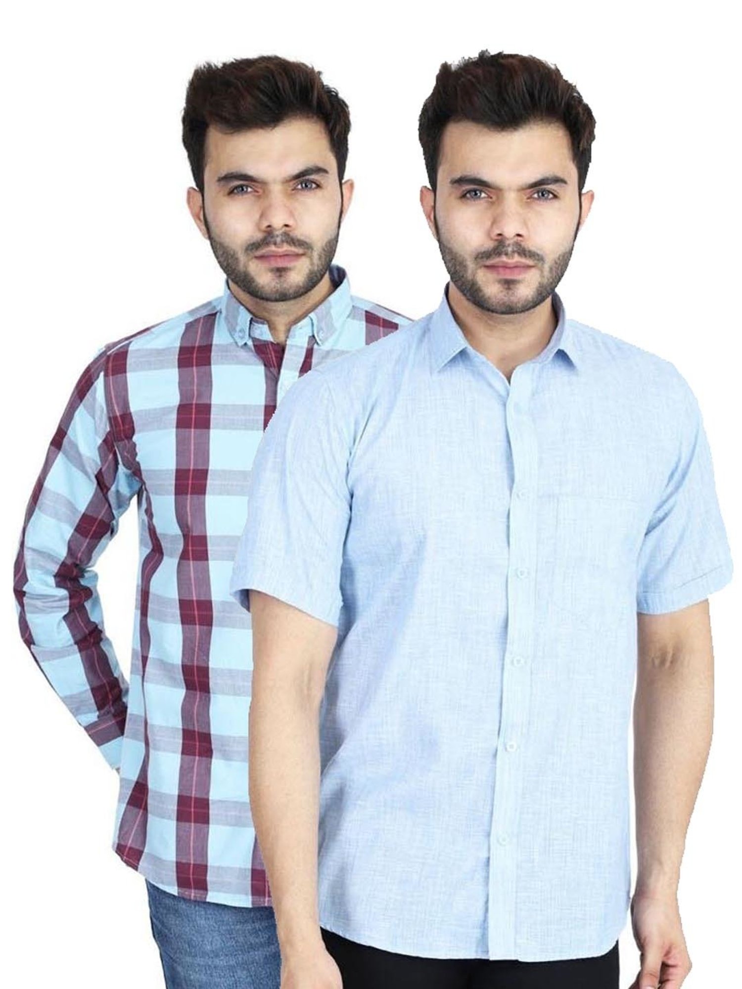 TAHVO Blue Cotton Slim Fit Shirt Pack of 2