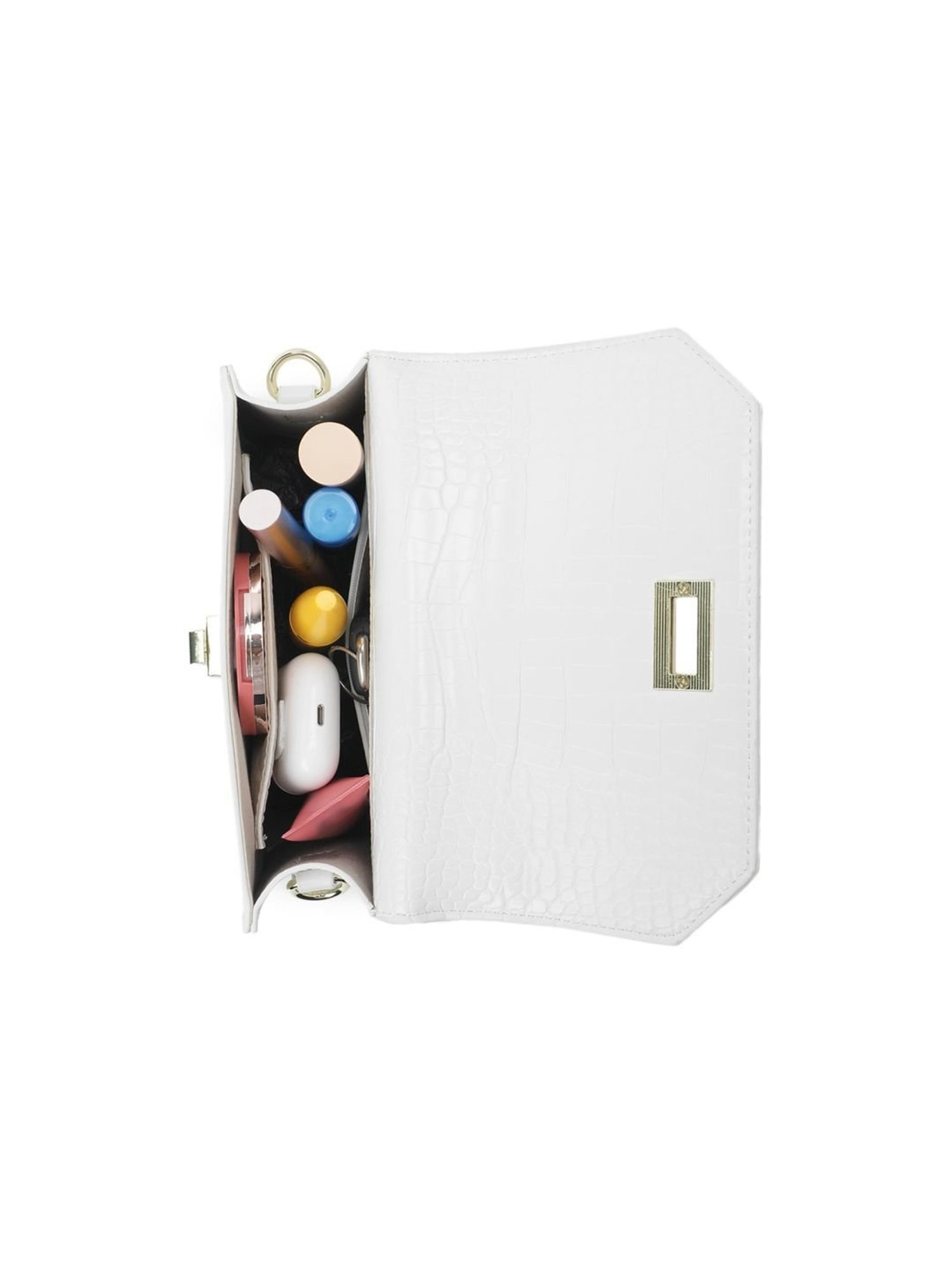 Tyra Lita White Textured Faux Leather Sling Handbag