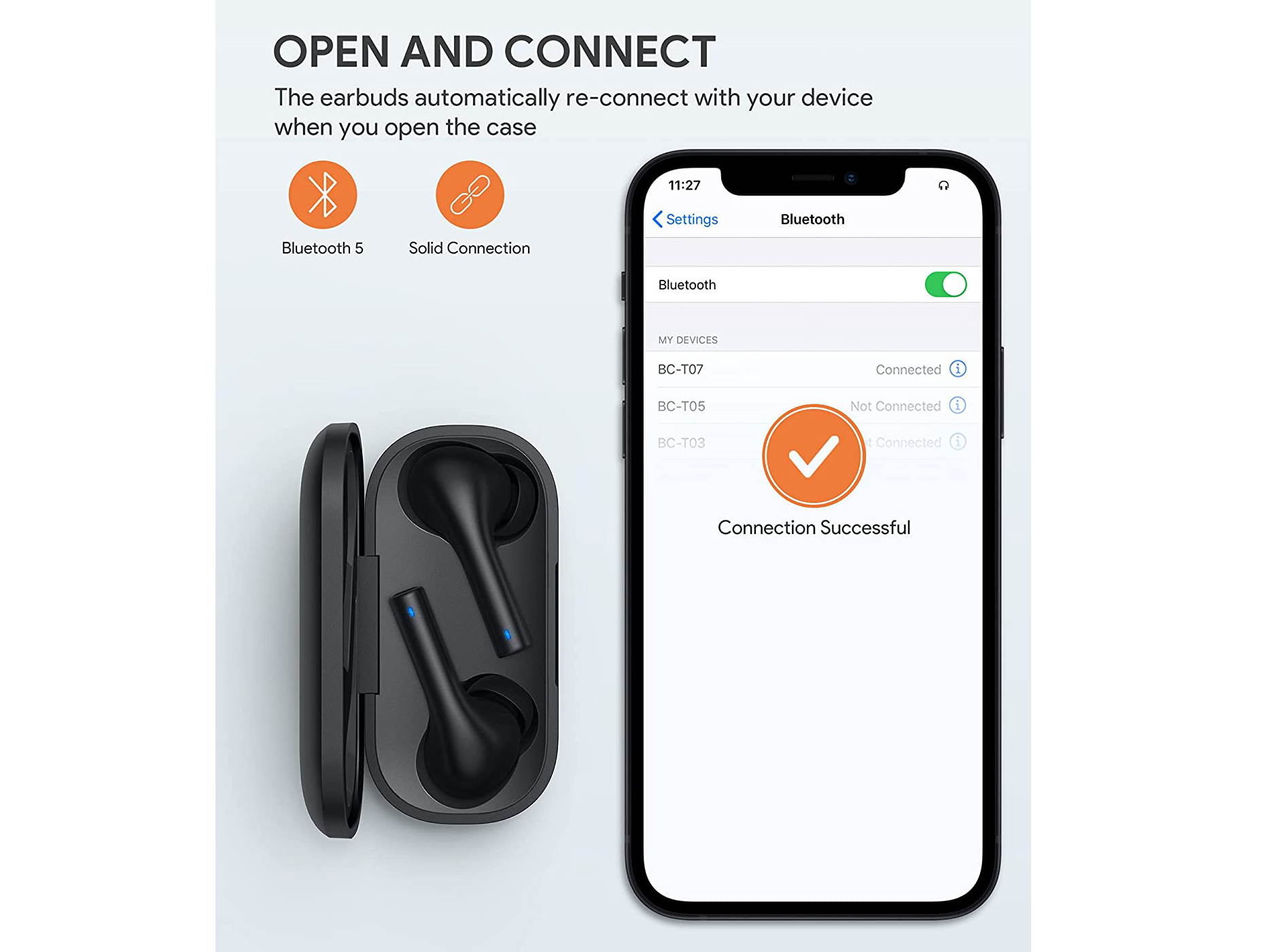 Upgraded Wireless Earbuds, Bluetooth Headphones with Noise Cancelling Mics, 30H Playtime, IPX6 Waterproof Bluetooth Earphones in-Ear with 5 Sizes Tips for iPhone, Android, Charging Case Included