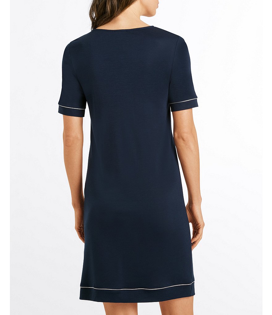 Miss Elaine Petite Silky Knit Square Neck Short Sleeve Checked Print Short Nightgown