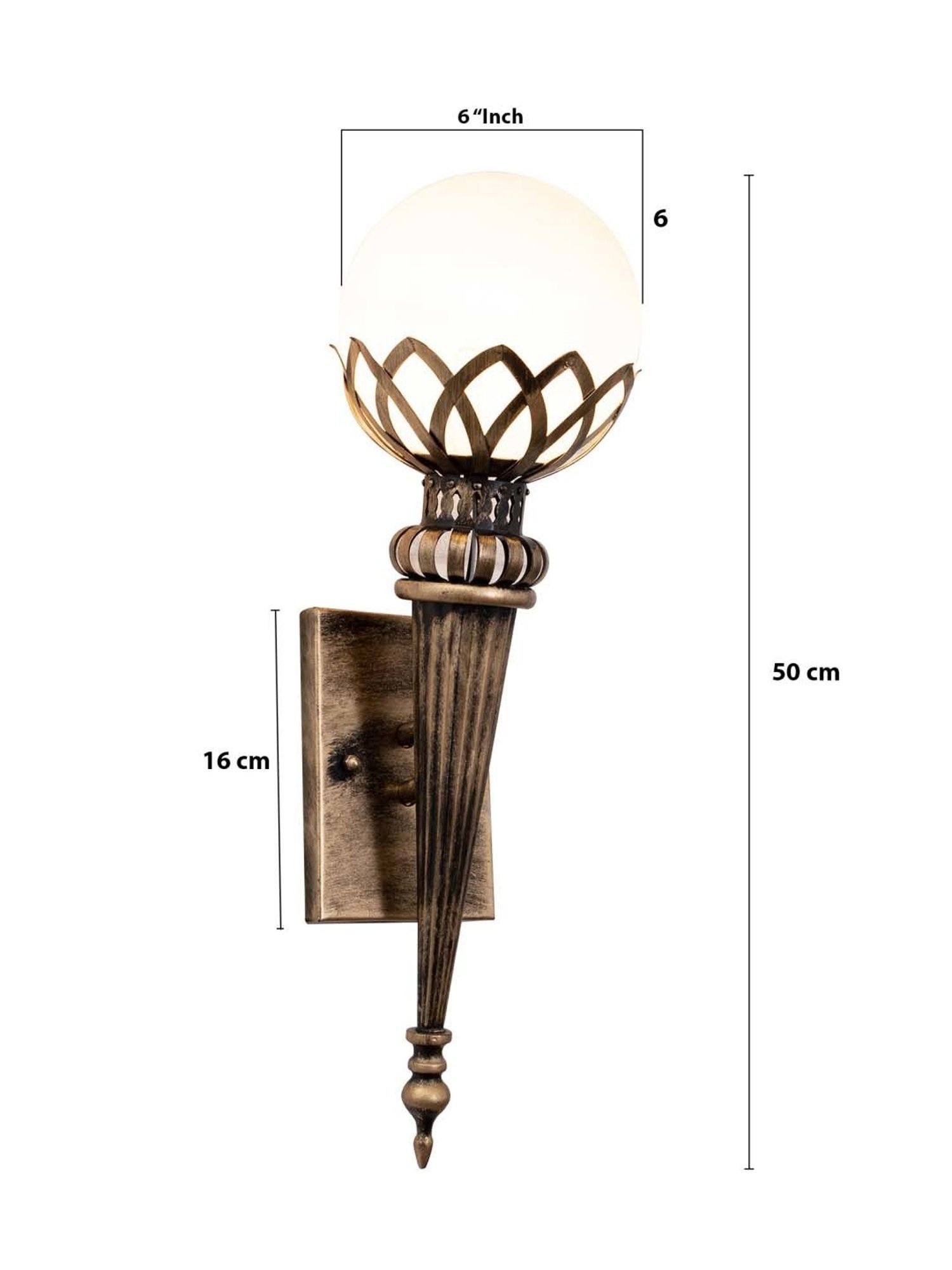 Homesake Gold & White Metal Vintage Filigree Torch Rustic Wall Lamp