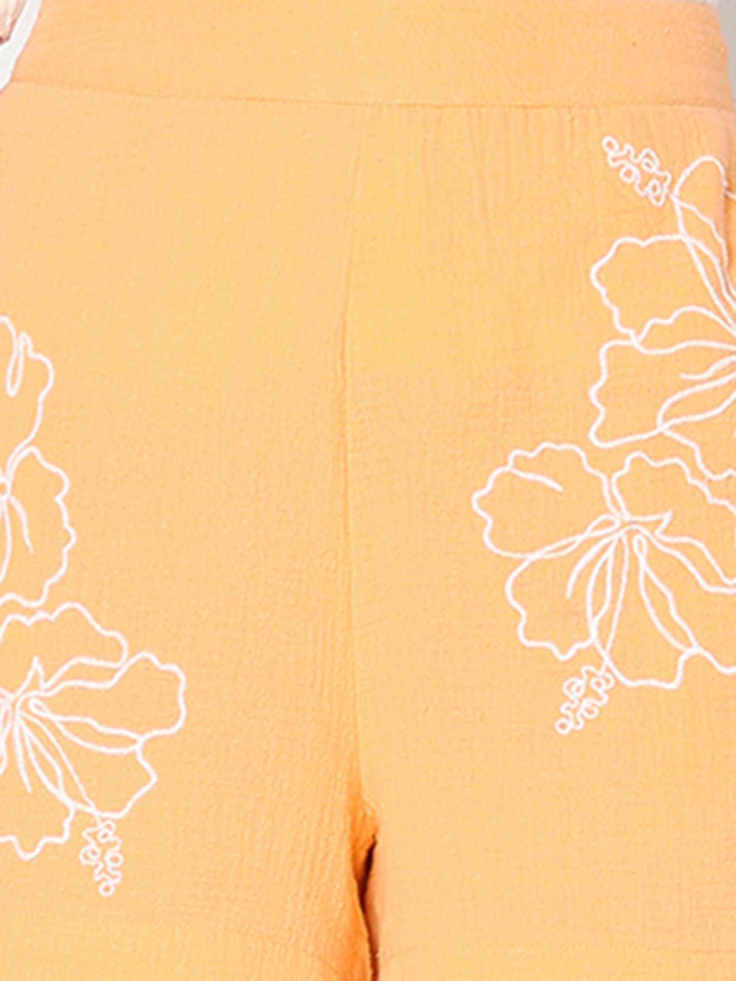 Vero Moda Orange & White Cotton Embroidered Shorts