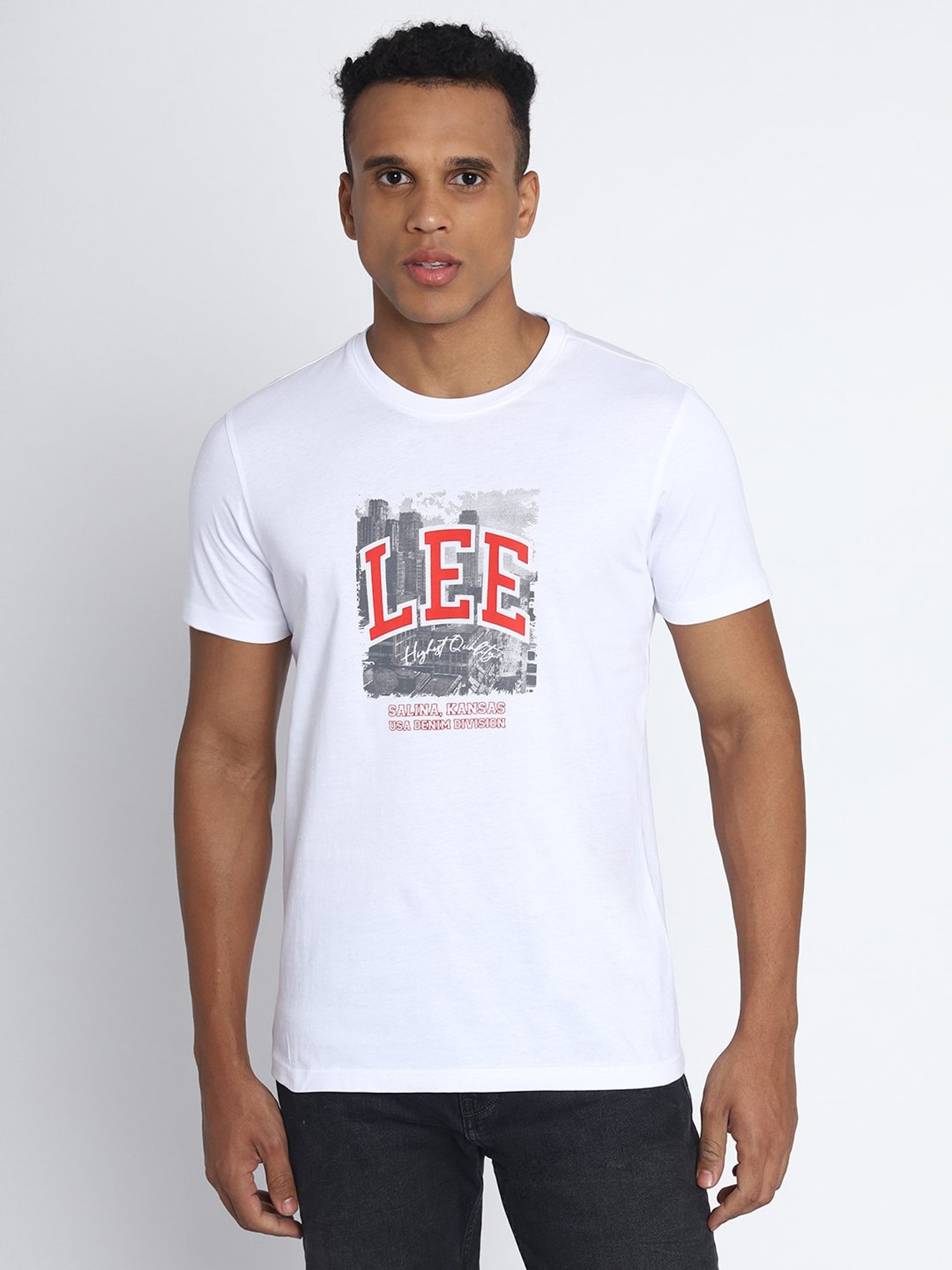 Lee White Slim Fit Graphic Print Crew T-Shirt