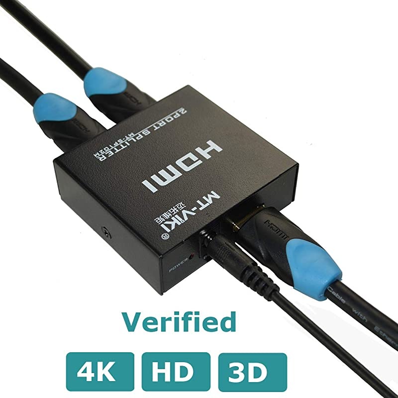 HDMI Splitter 1 in 2 Out, 4K 1X2 HDMI Splitter for Dual Monitors Duplicate/Mirror Only, Supports 3D 4K@30Hz for PS4/Xbox/Fire Stick/Blu-Ray