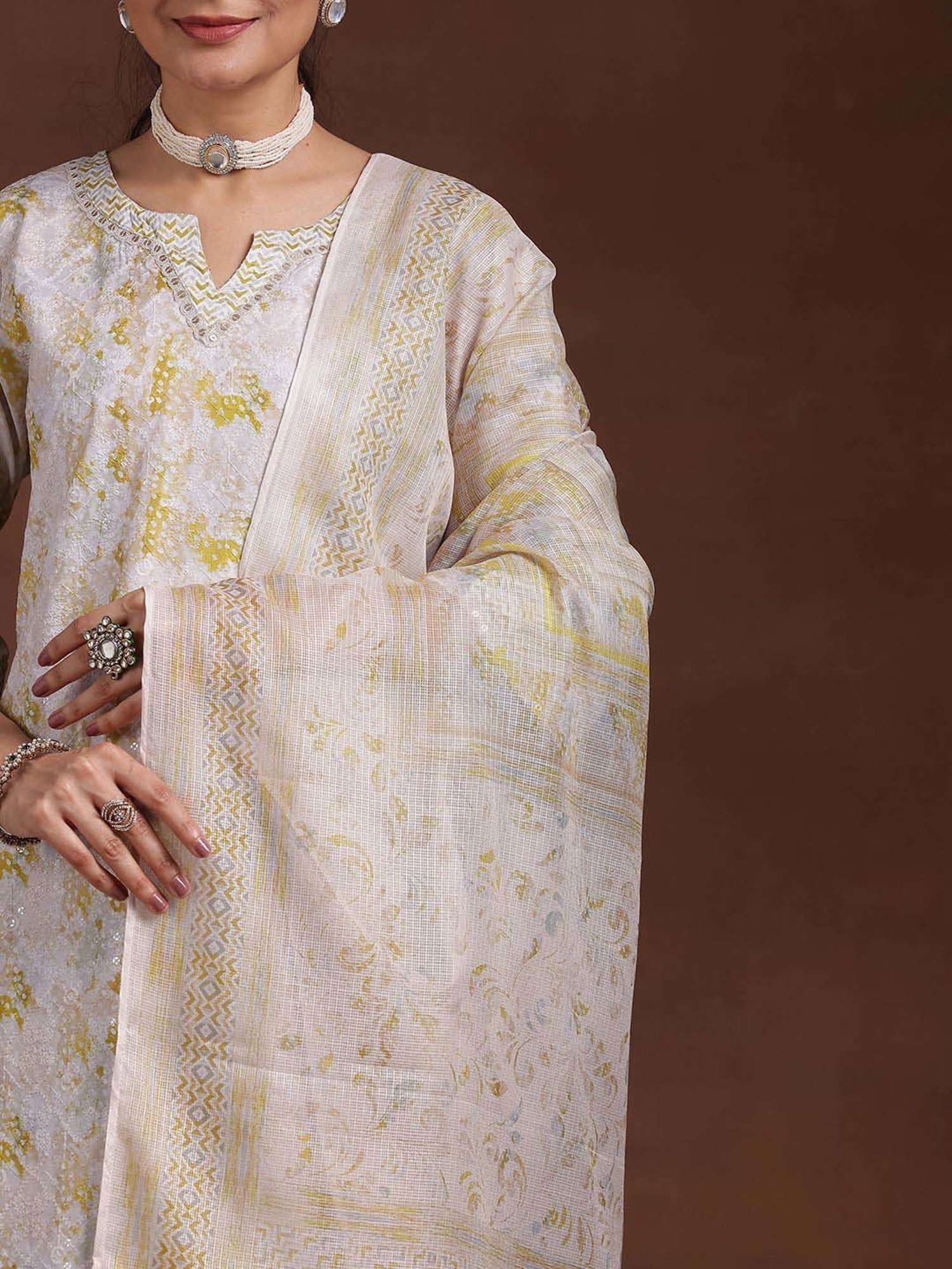 Libas Beige Embroidered Kurta Palazzo Set With Dupatta