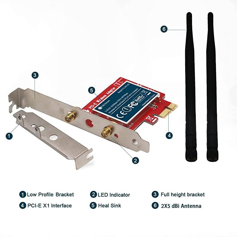Wireless AC 1200Mbps Dual Band PCI Express PCIe WiFi Adapter WiFi Card for Windows 10 3264bit Windows 881 64bit and Windows Server 2012 2012R2 2016 2019 System Desktop PCsFSAE120