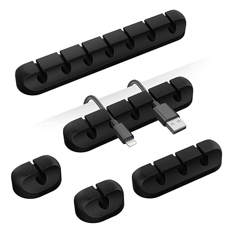 Clips 5 Packs Management Cord Organizer Self Adhesive Cord Holder for Organizing USB Power CordWireCord Home and Office 75311 Slots Organizer Black