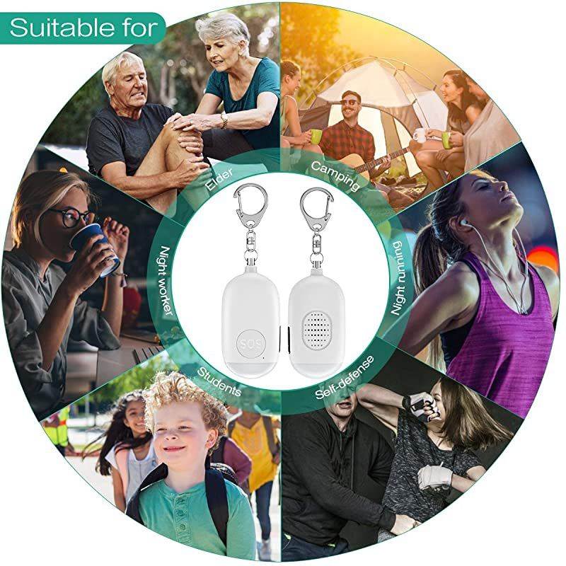 Safe Sound Personal Alarm, Personal Security Alarm Keychain, 130dB Emergency Alarm with LED Light, Supports USB Charging for Women, Children, Elderly, White, 2-Pack