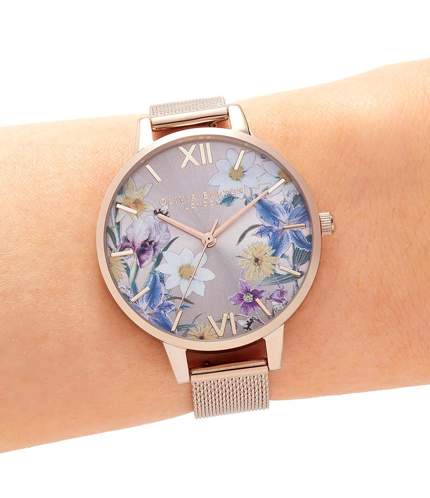 Olivia Burton Best In Show Blush Sunray & Pale Rose Gold Mesh Watch