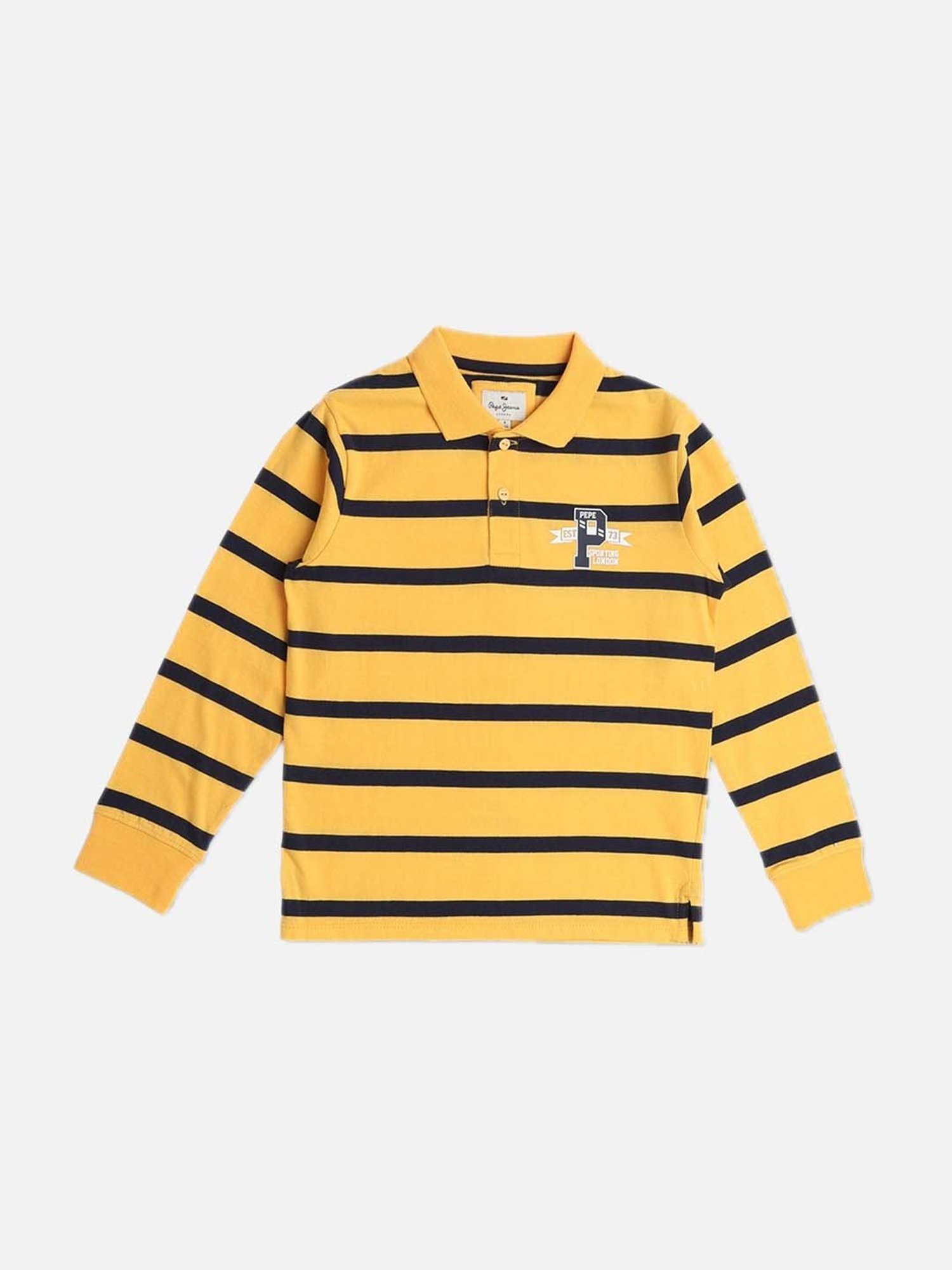 Pepe Jeans Kids Yellow Cotton Striped Full Sleeves Polo T-Shirt