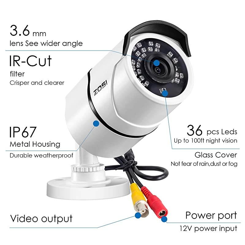 20MP HD 1080p 1920TVL Security Camera Outdoor Indoor Hybrid 4in1 HDCVITVIAHD960H Analog CVBS36PCS LEDs120ft IR Night Vision105&deg; View Angle Weatherproof Surveillance CCTV Bullet Camera