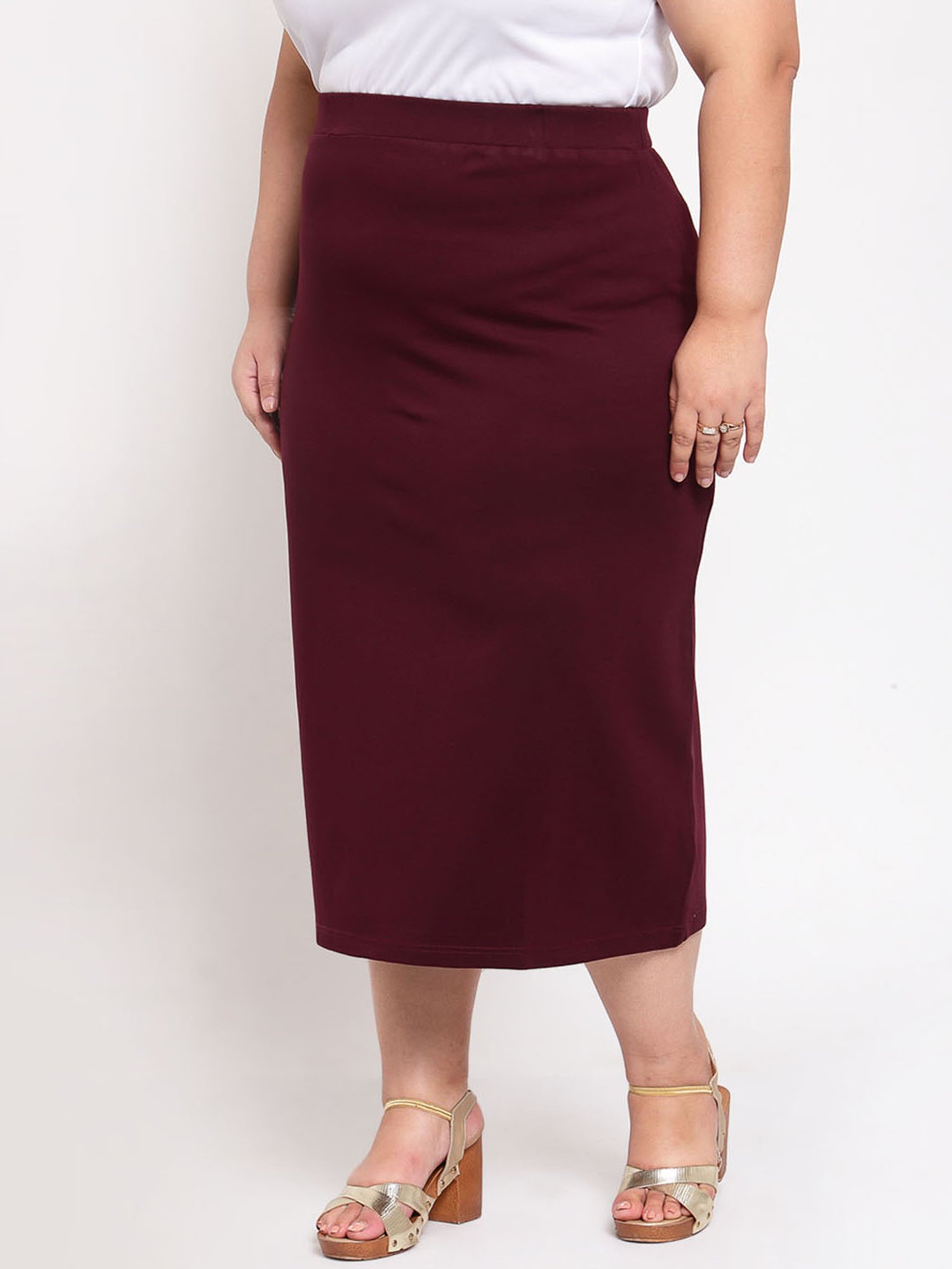 Melon by PlusS Wine Midi Skirt
