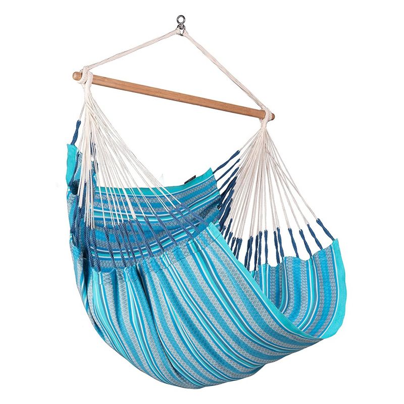 La Siesta HAL18-19 Habana Organic Cotton Indoor or Outdoor Hanging Ceiling Bamboo Lounger Hammock Chair Swing and Suspension Set, Azure Blue