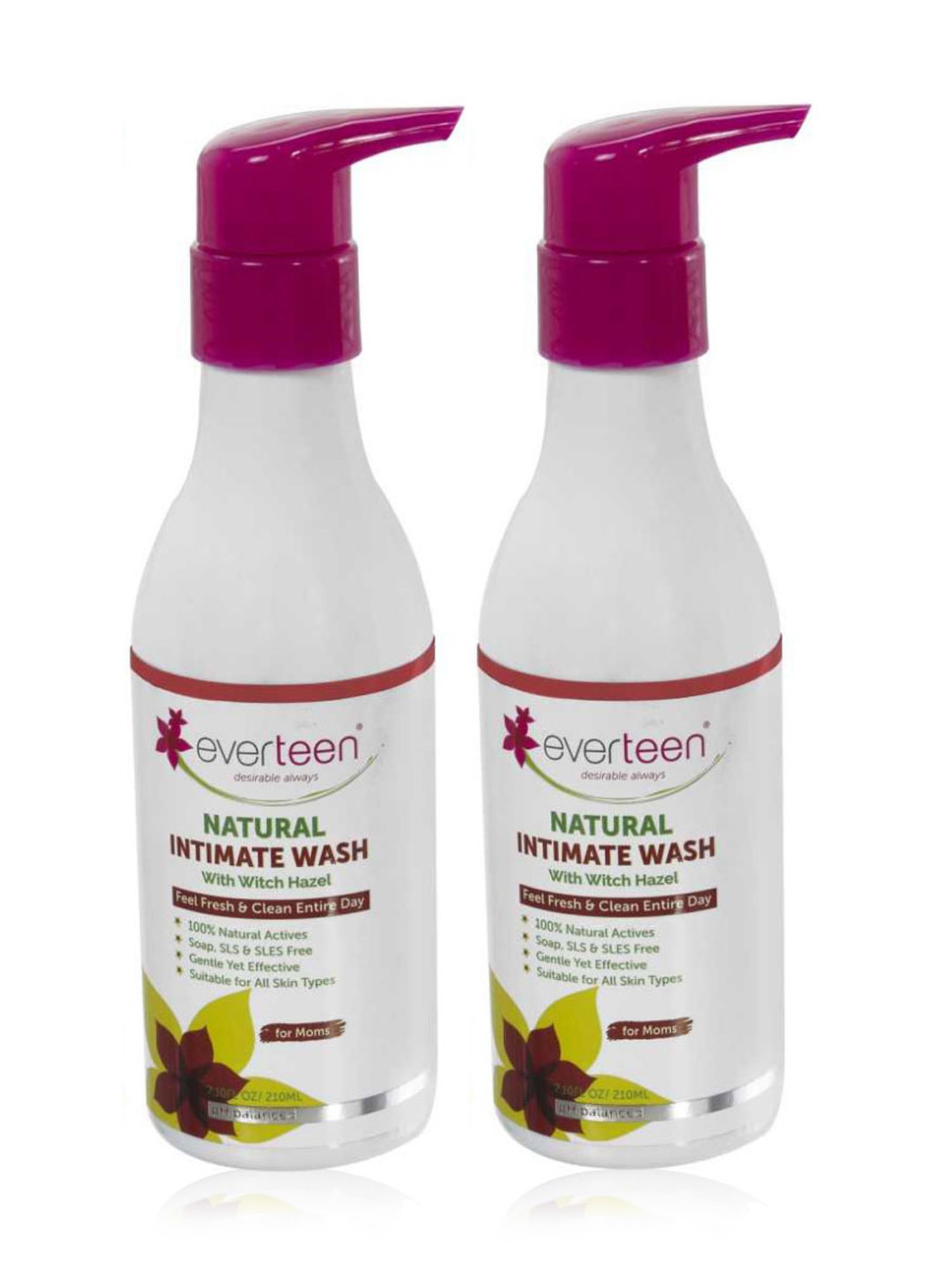 everteen Witch Hazel Natural Intimate Wash for Feminine Hygiene in Moms - 210 ml Each (Pack of 2)