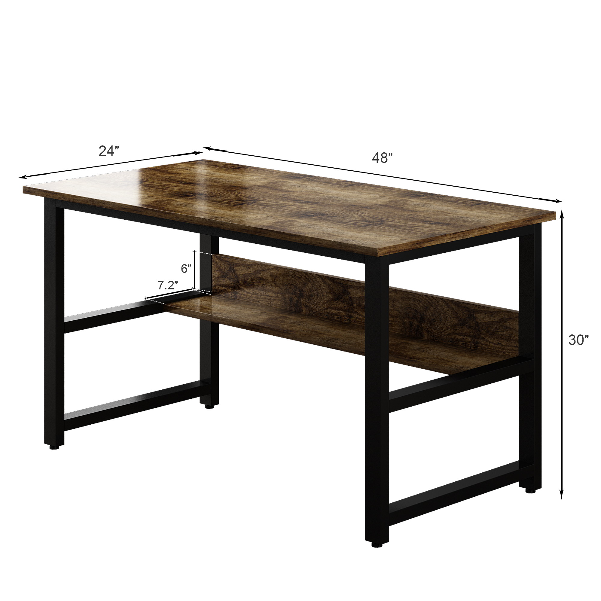 Gaming Desk Multi- Purpose in One Design Computer Desk Home Office Writing Desk with Black Metal Frame and Charcoal Wood Color