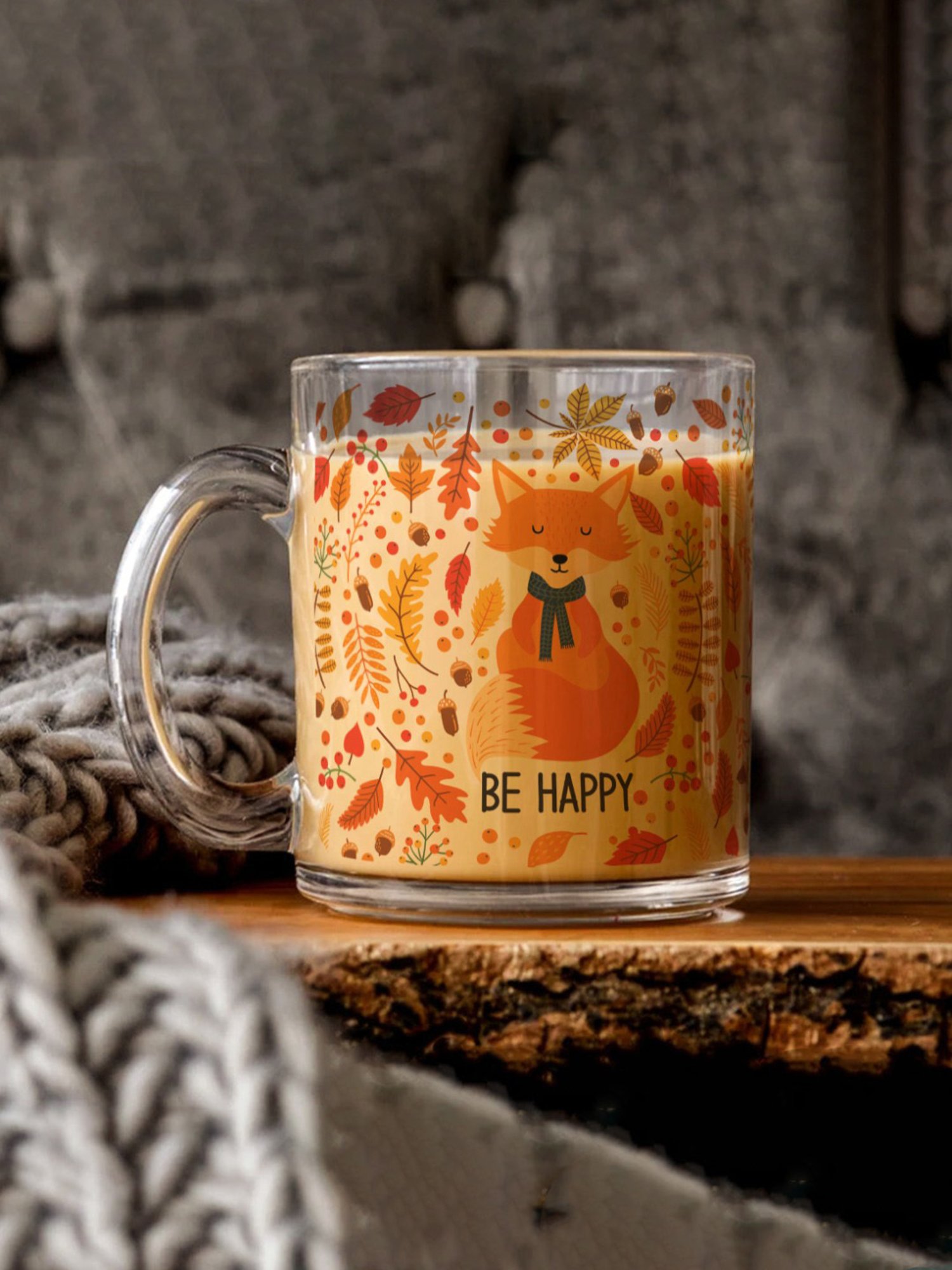 Gathari Be Happy Transparent Glass Coffee Mug
