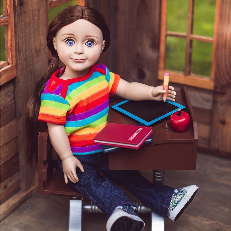 The Queen's Treasures 18 Inch Doll Furniture, 1930's Wooden Desk & 6pc School Accessory Set