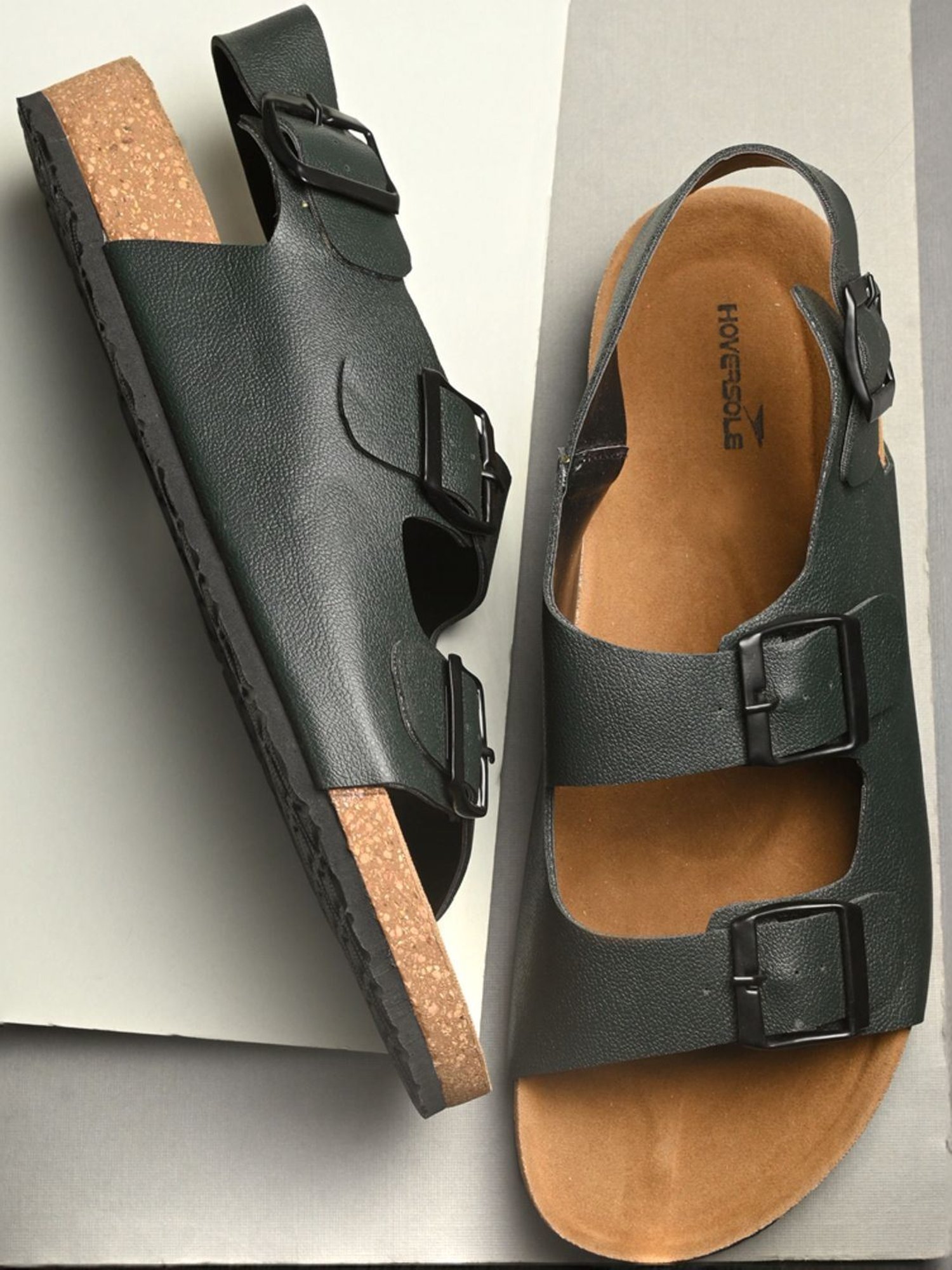 Hoversole Men's Green Cork Back Strap Sandals