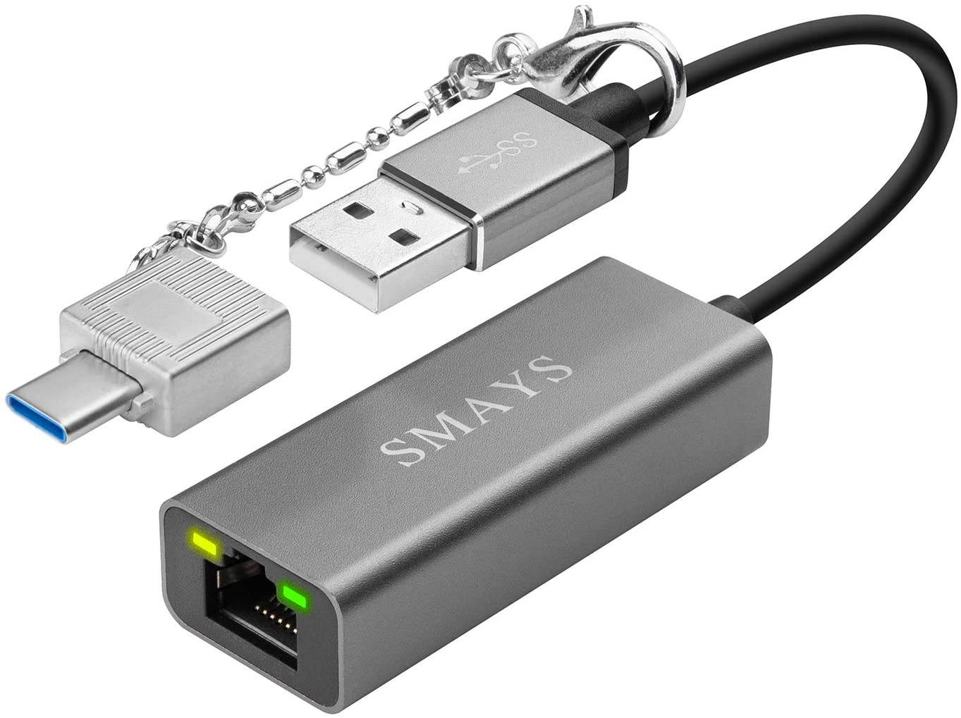 SMAYS LAN Ethernet Adapter Compatible for Nintendo Switch Wii Mac PC Computer Samsung Galaxy Tab A and Phone Thunderbolt 3 USB C OTG Adaptor