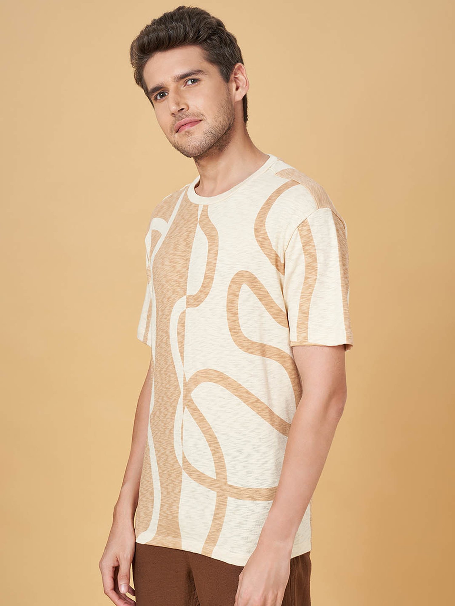 7 Alt by Pantaloons Off White Cotton Relaxed Fit Printed T-Shirt