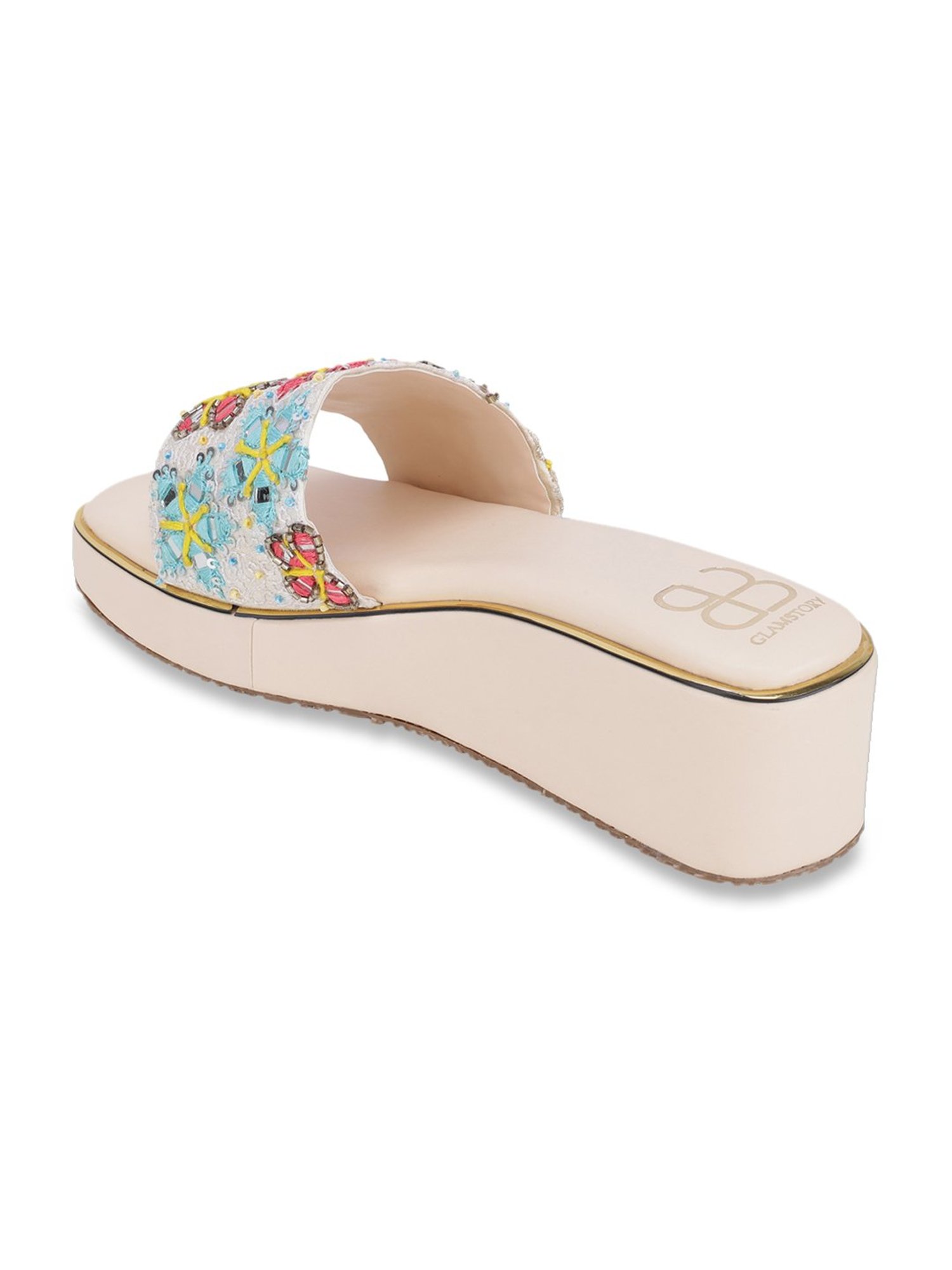 Glam Story Women's Masakali Off White Casual Wedges