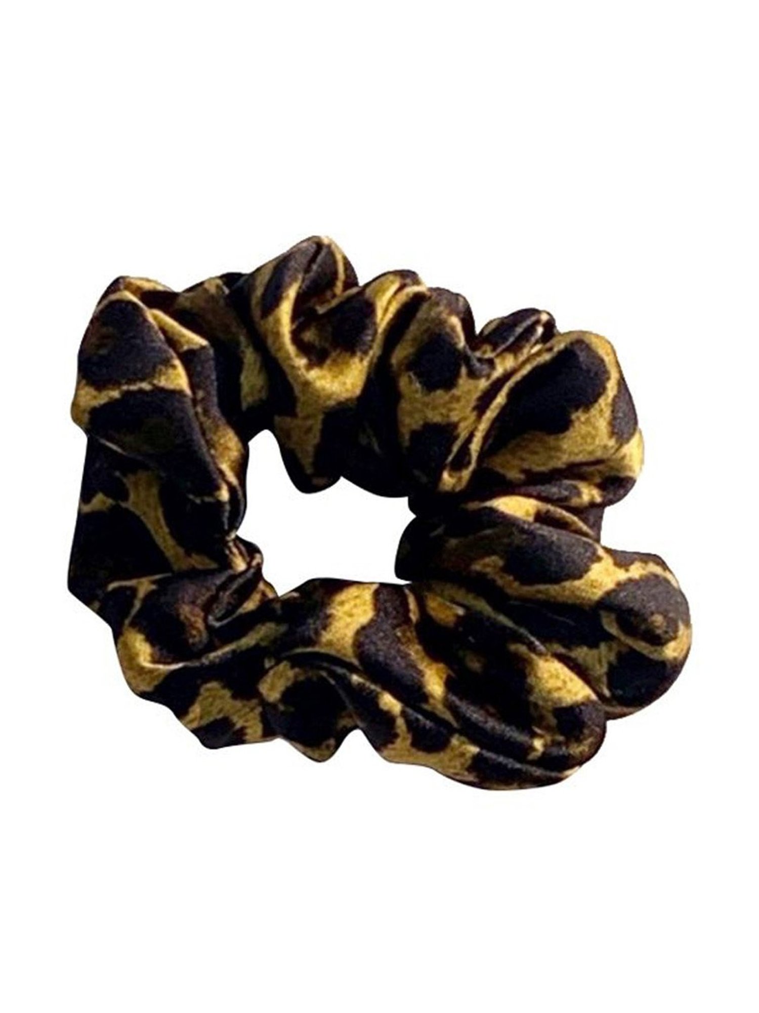 Ahe Naturals Mulberry Silk Hair Scrunchies Set of 3 Leopard Print, Pearl, Jet Black