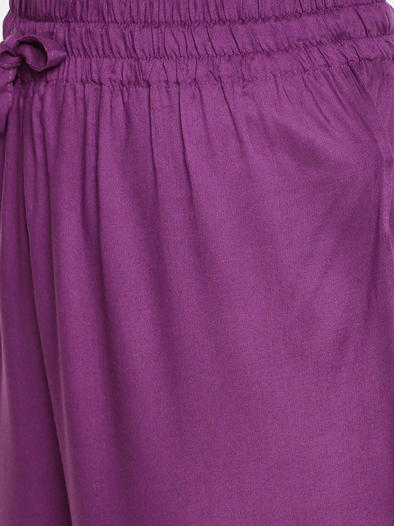 TWIN BIRDS Green & Purple Mid Rise Palazzos - Pack Of 2