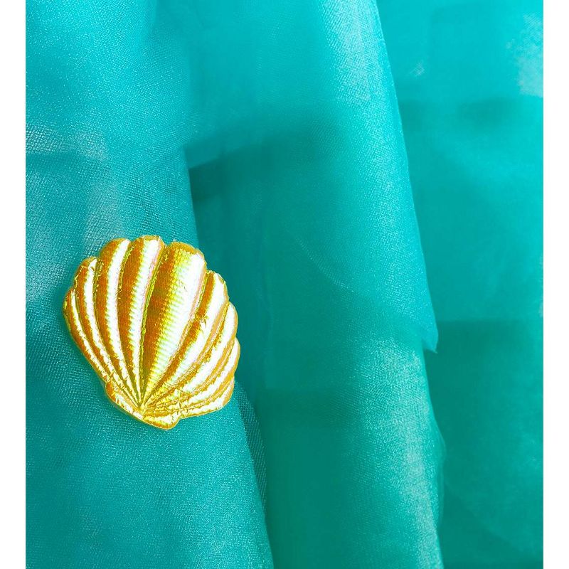 HearthSong Mermaid Blue Scalloped Gauze Canopy with LED Lights and Decorative Appliqu'e Shells and Starfish