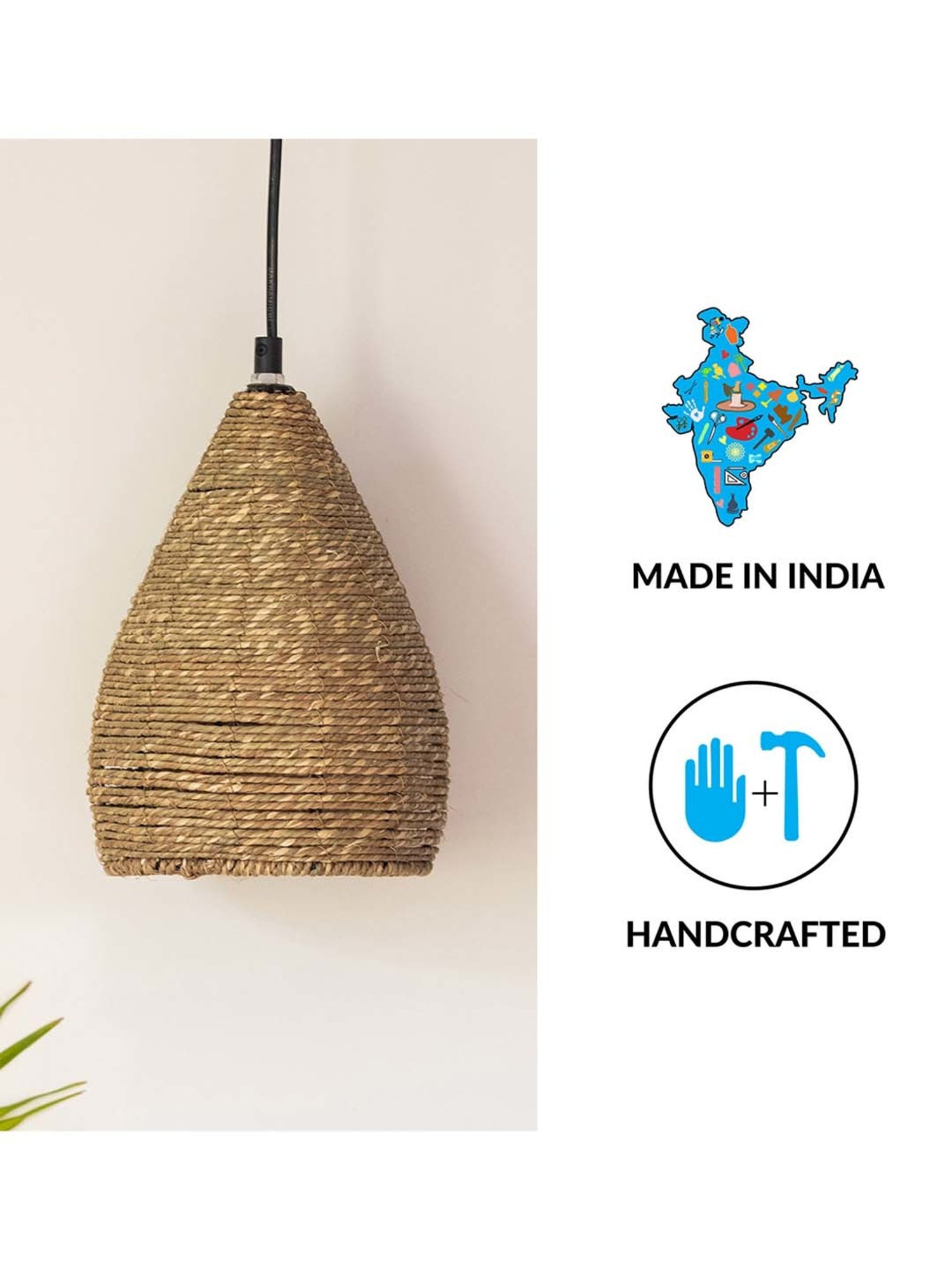 ExclusiveLane Marvels Beige Jute Handwoven Hanging Pendant Lamp