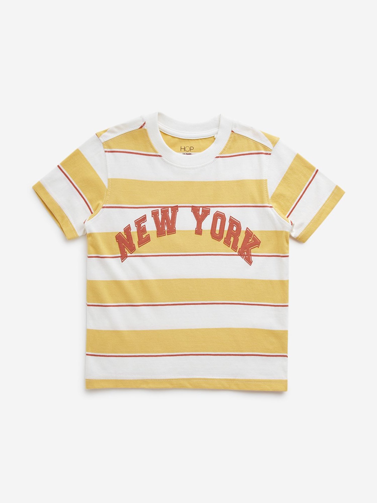 HOP Kids by Westside Yellow Striped Text Design Cotton T-Shirt