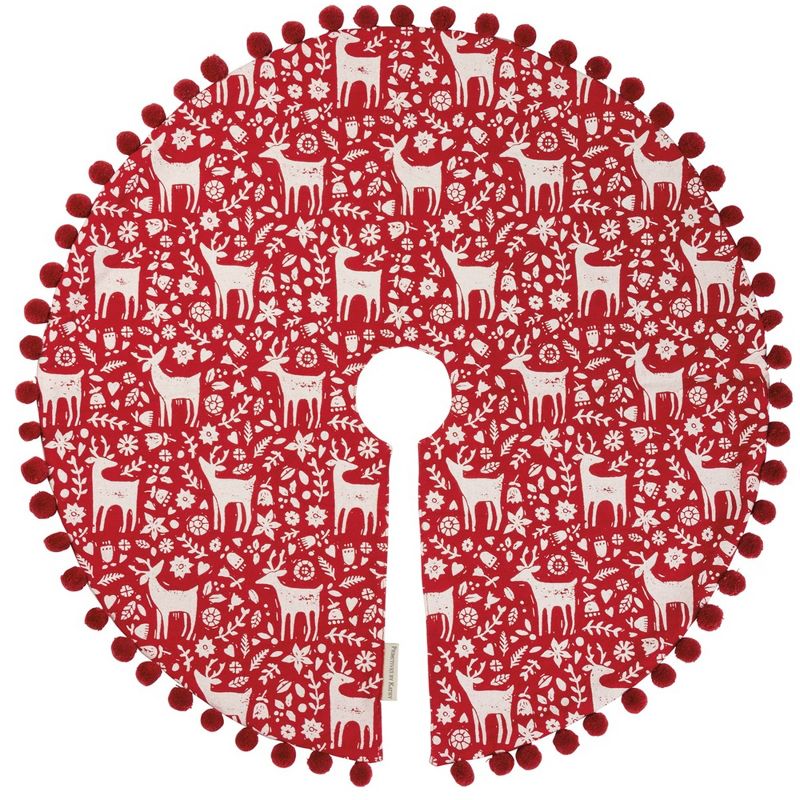 Christmas 24.0" Scandinavian Reindeer Skirt Tree Red White Folkart  -  Tree Skirts