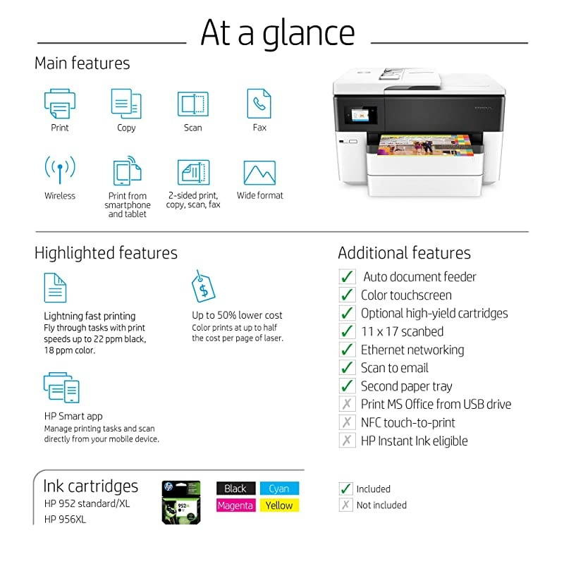 OfficeJet Pro 7740 Wide Format All-in-One Printer with Wireless Printing, Works with Alexa (G5J38A)