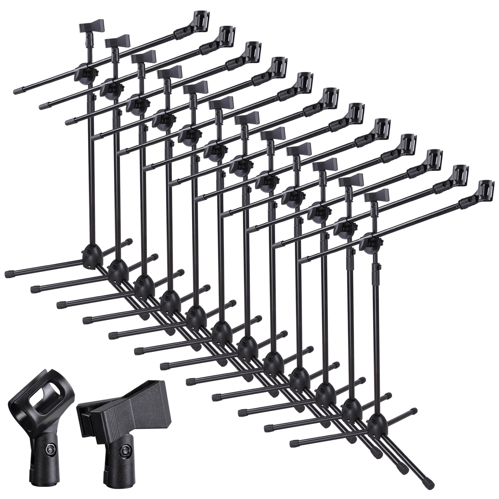 12pcs Microphone 360-degree Rotating Stand 2 Mic Mount Boom Folding Type Tripod