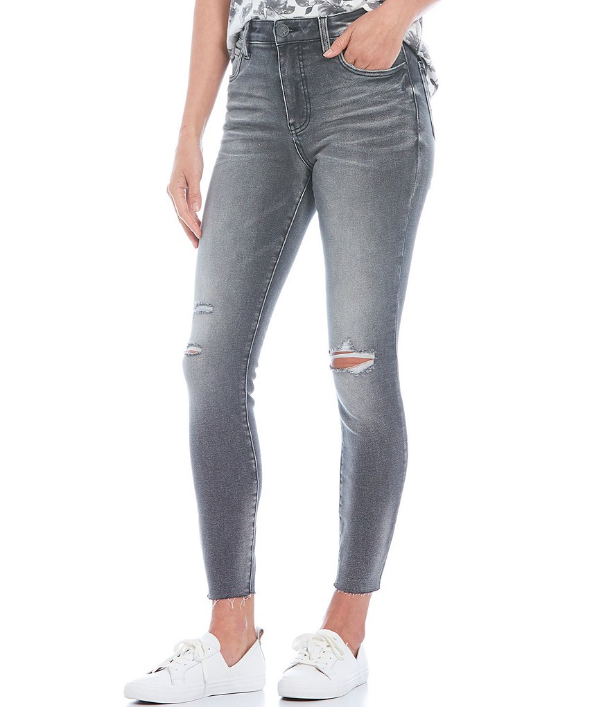 KUT from the Kloth Connie Fab Ab Technique High Rise Destructed Detail Raw Hem Skinny Ankle Jeans