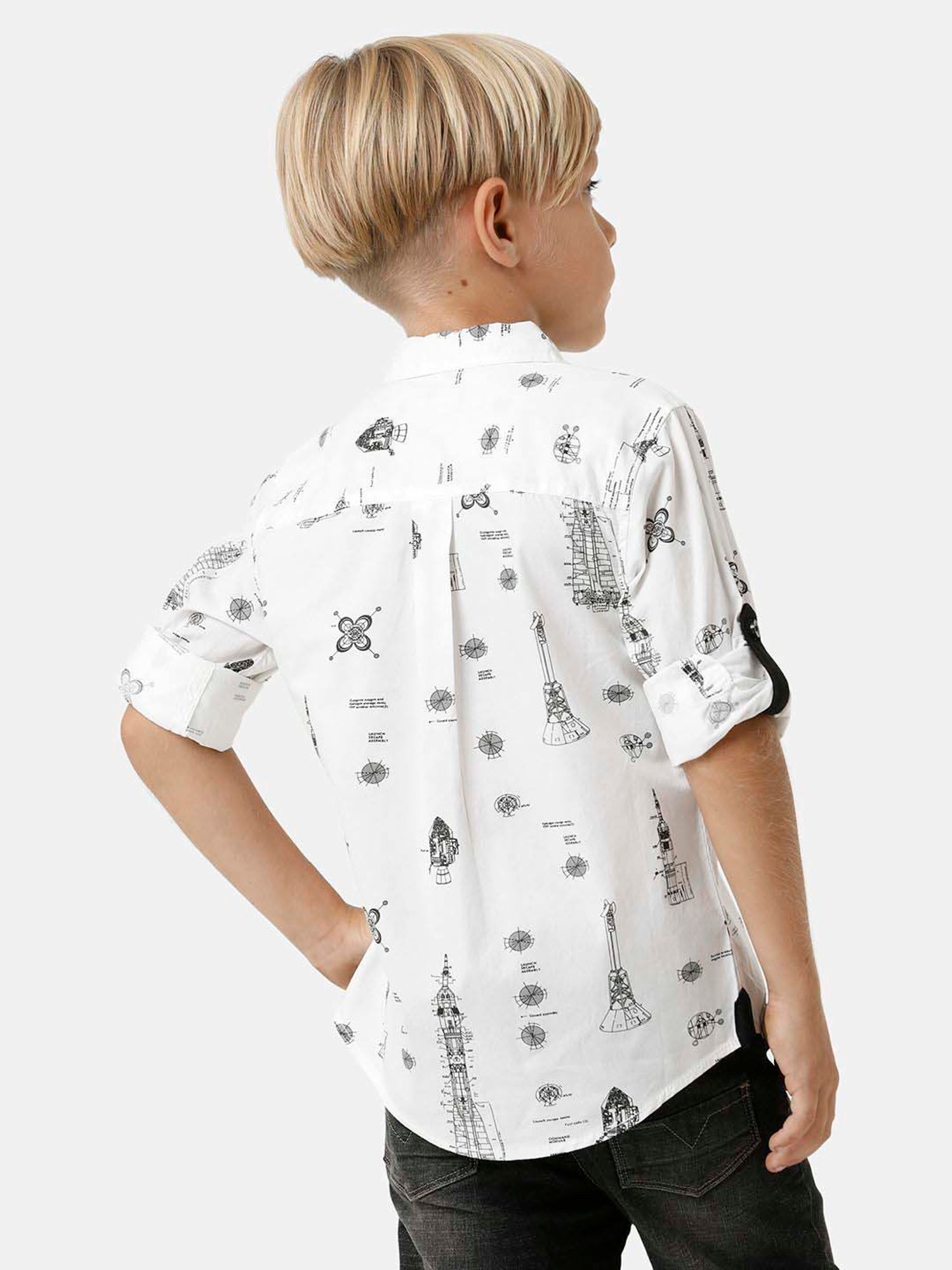 Kate & Oscar Kids White & Black Cotton Printed Full Sleeves Shirt