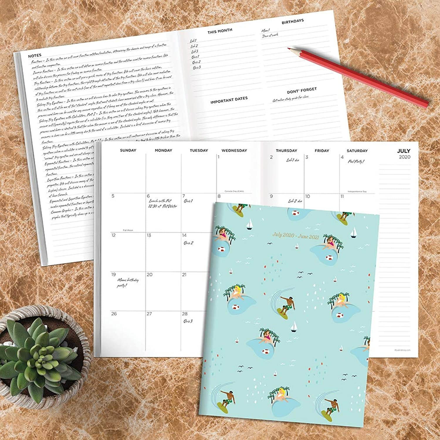 Surf & Sand Tropical Medium 7.5 x10.25 Monthly Planner (July 2020 - June 2021)