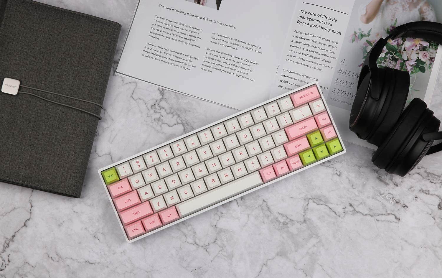 EPOMAKER GK68X 68 Keys Hot-swap RGB Mechanical Keyboard with Split Spacebar Module, Dye-subbed PBT GSA Keycaps, 3Fn Programmable Macros for Mac/Win/Android/iOS (Gateron Red Switch, Pink White)