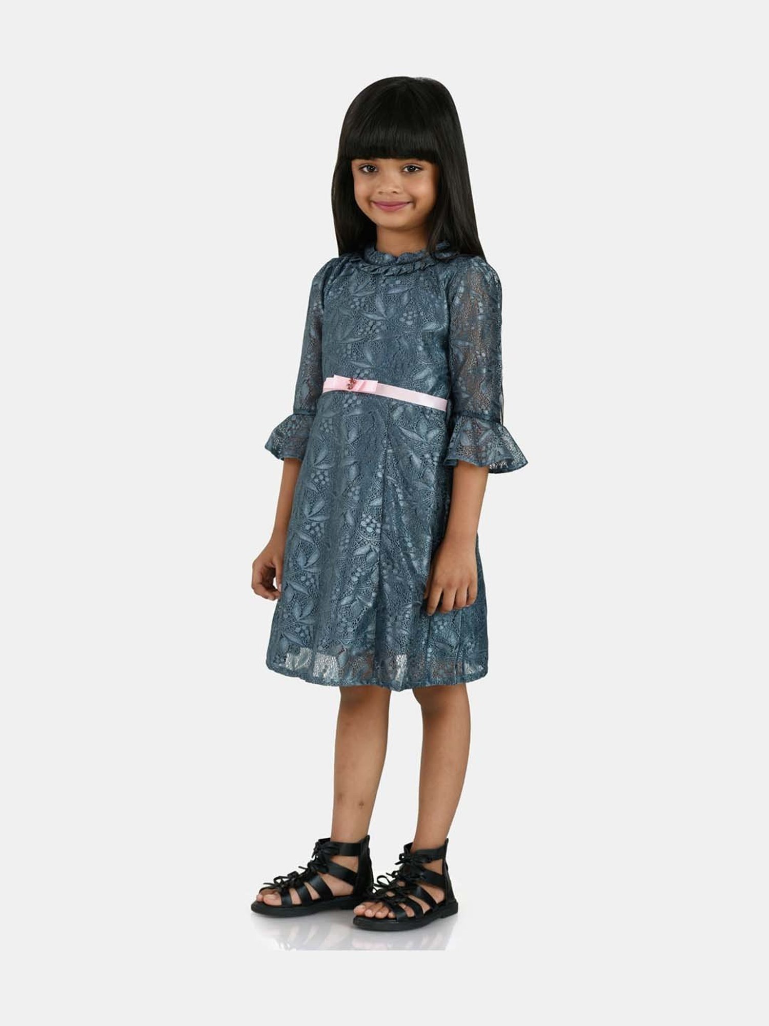Peppermint Kids Grey Printed Dress